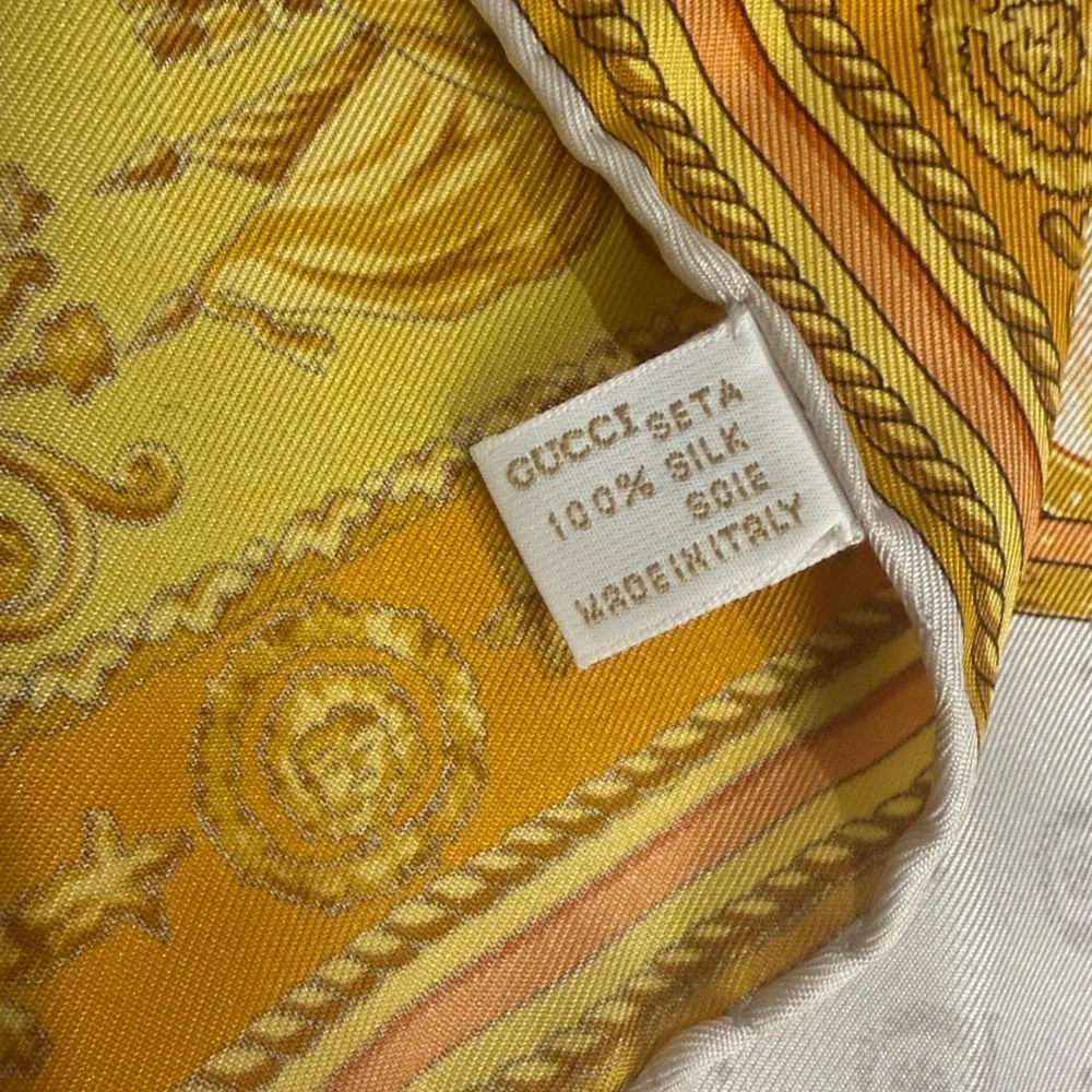 Gucci Silk Vintage Yellow and Ivory Decorative Scarf 34” - Picture 6 of 7
